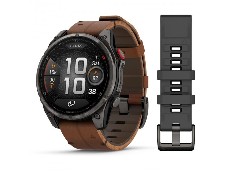 GARMIN FENIX 8 PRO 47MM AMOLED SAPPHIRE CARBON GREY DLC TITANIUM С CHESTNUT КОЖЕНА КАИШКА