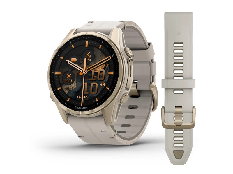 GARMIN FENIX 8 43MM AMOLED SAPPHIRE SOFT GOLD STAINLESS STEEL С FOG GRAY КОЖЕНА КАИШКА